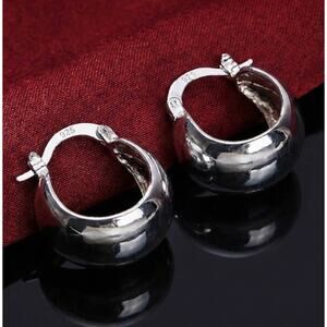 925 Silver Plated  Chunky Puff High Polish Wide Dome Hinged Loops